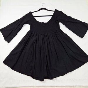 Torrid 2X Boho Fairy Smocked Mini Dress Flared Long Sleeves Open Neckline